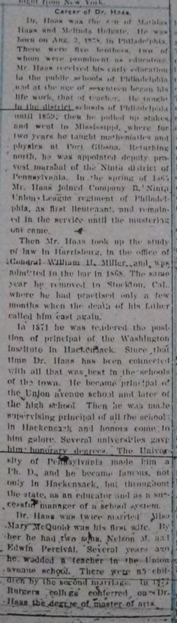 The Evening Record Career of Dr Haas December 29, 1905